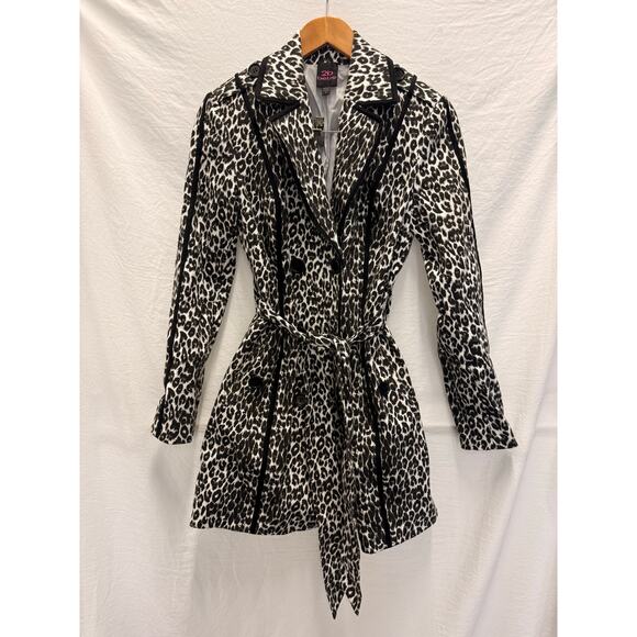 VTG 2B Bebe Leopard Print Lightweight Trench Coat Small Fall Winter Y2K 2000s - Picture 2 of 4